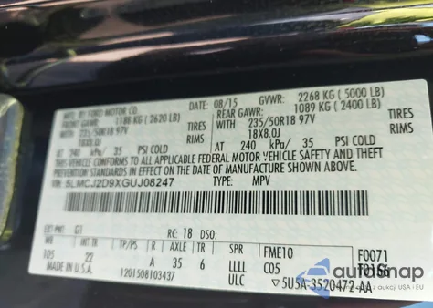 2016 Lincoln Mkc Select z USA, uszkodzony, nr VIN 5LMCJ2D9XGUJ08247